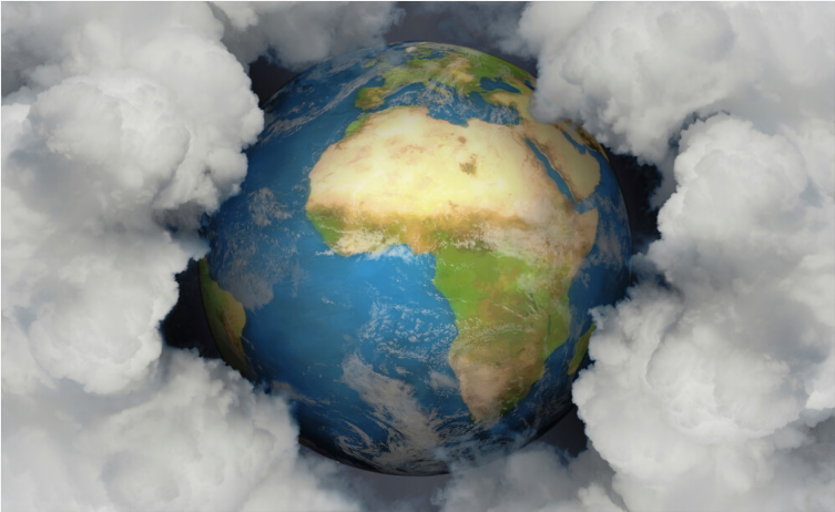 A imagem mostra a terra cercada por nuvens, provavelmente em decorrência do aquecimento global e da falta de cuidados com as emissões de gases do efeito estufa. Práticas essas que empresas que buscam o selo de carbono zero não podem ter. 